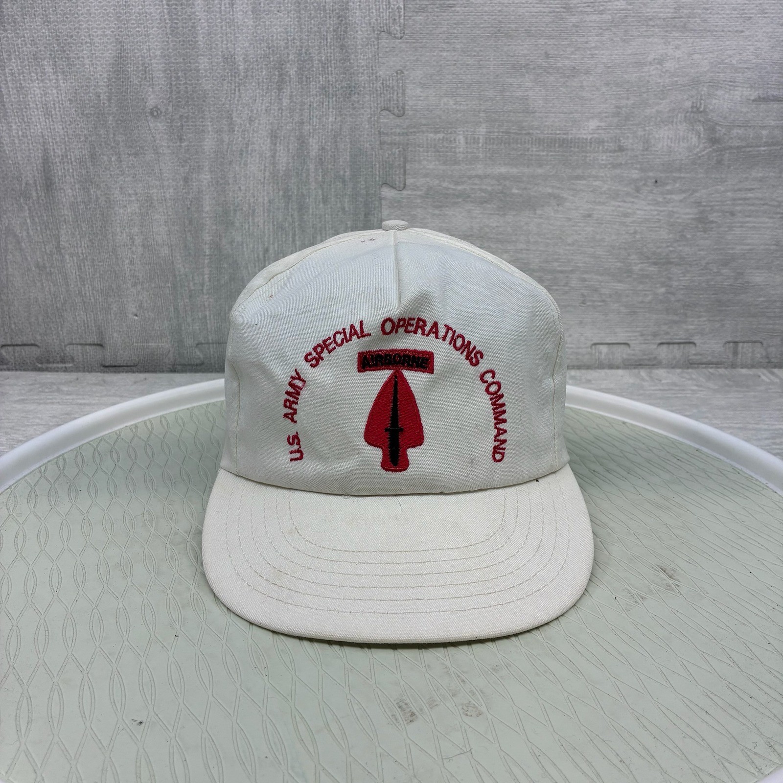 Vintage US Army Special Operations Command Hat Cap Snapback Mens OSFA White USA