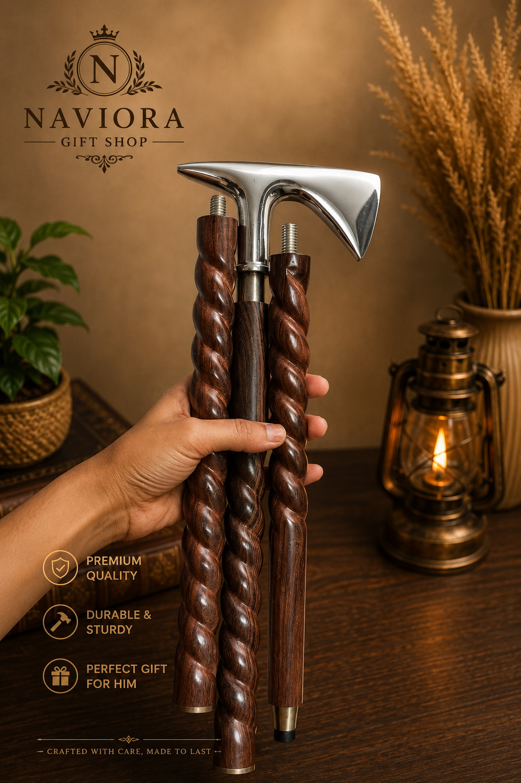 Handcrafted Axe Head Walking Cane | Vintage Gentleman Style