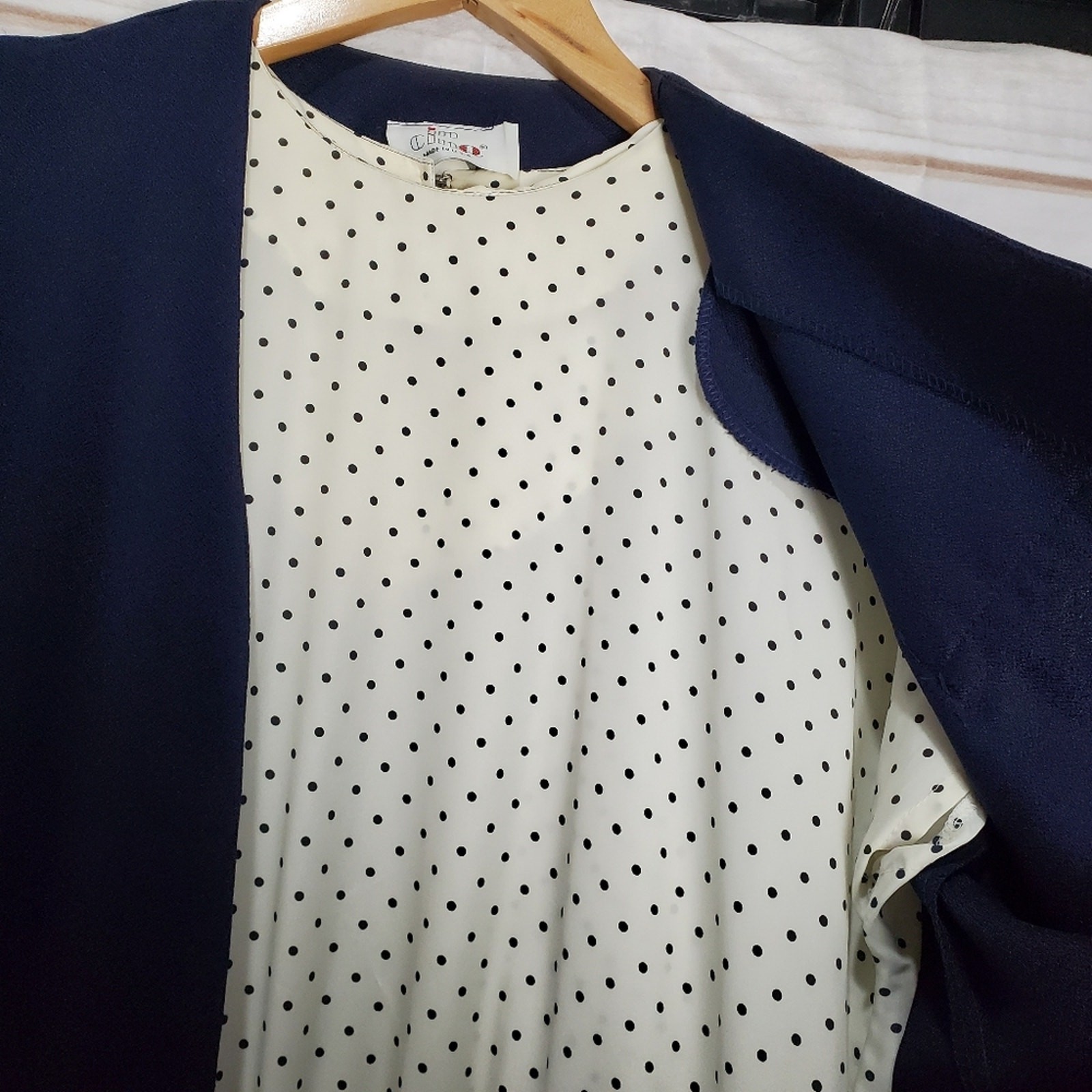 Vintage Dress Womens Size 14 80s In Cinq Blue Red Polka-Dot Retro Blazer Midi