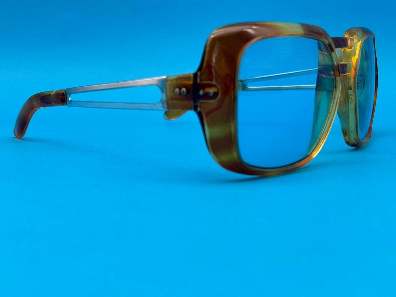 Vintage Oversized Square Eyeglasses Frames Brown Marble Clear Lens France 80s