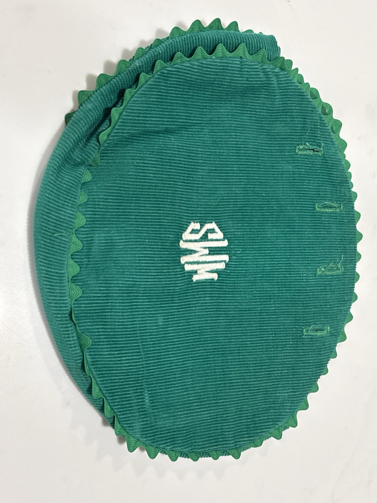 VTG 80s Preppy Green Corduroy Bermuda Bag Cover Unicorn Ric Rac SWM Monogram A