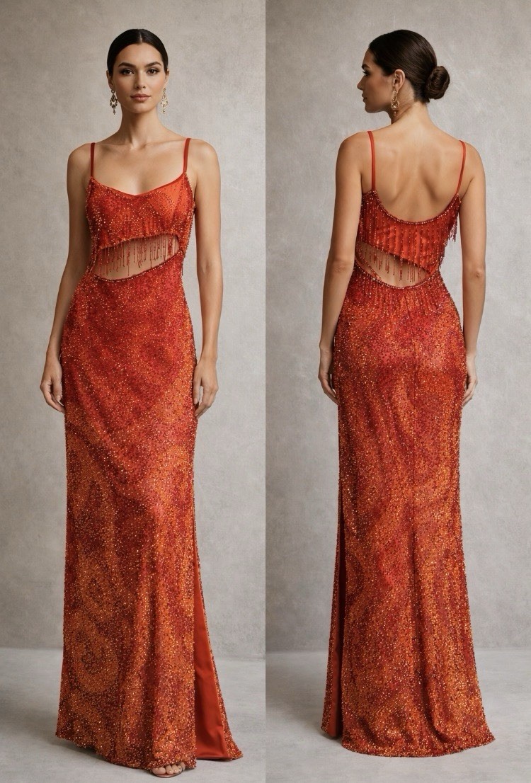 Vintage Jé Matadi by Sean Mehta Beaded Silk Gown Made in India XS Mint Condition