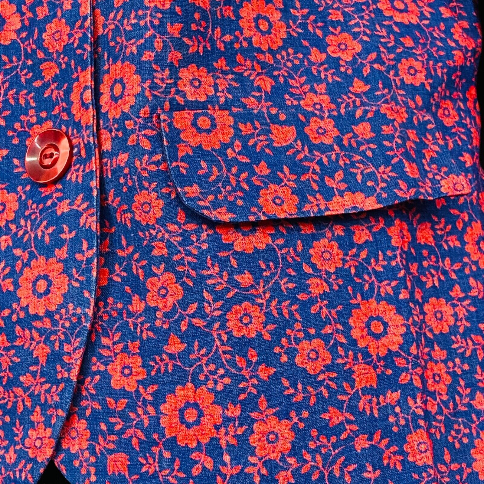 Vintage 1970s blue red floral jacket XS cotton linen purple long sleeve top