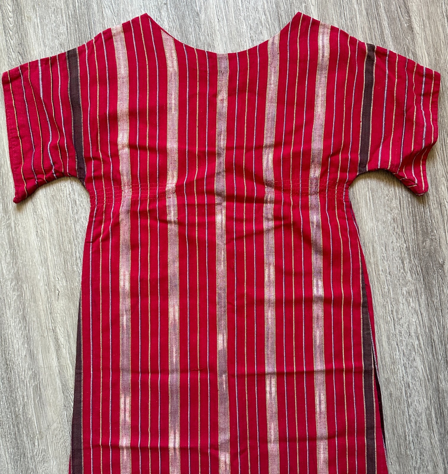 Vintage Thai Cotton Dress Empire Waist A Line Midi Festival Retro Stripe Kaftan