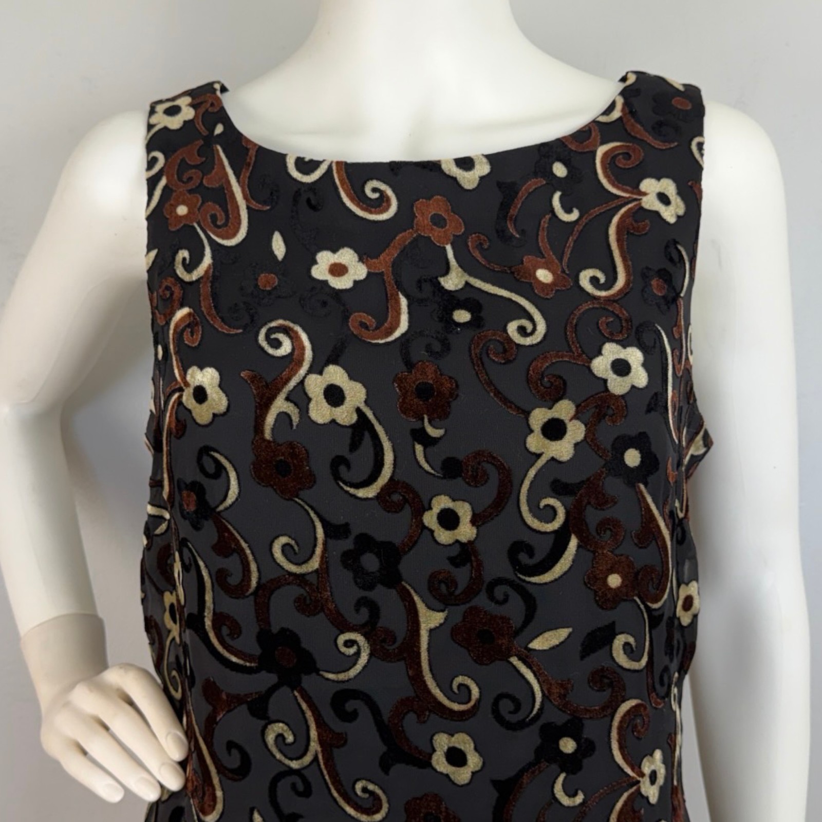 Vintage Dress Patra Special Occasion Floral Flocked Velour Maxi Size Small 1980s