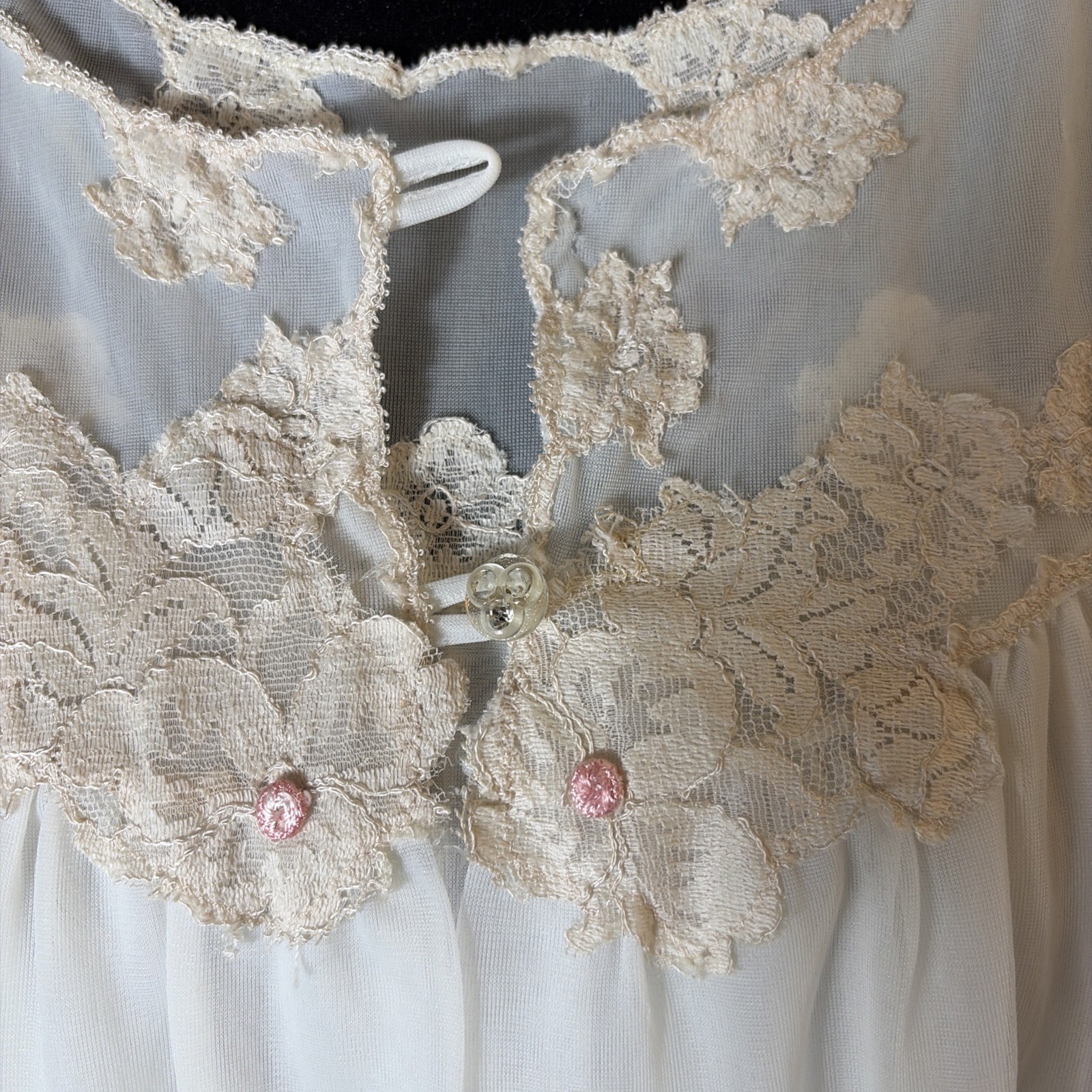 Vintage Kayser Peignoir Set White Nylon Lace Nightgown Robe USA Women’s S