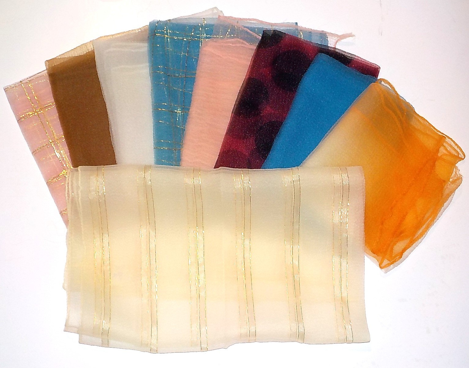 Sheer Nylon Scarves Lot of 9 in Various Colors, Styles, Sizes, and Conditions