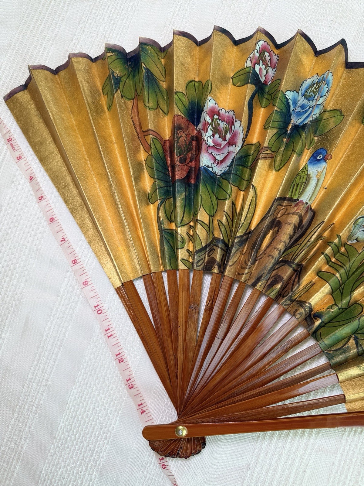 Vintage Chinese Hand Fan, Wall Decor 15”