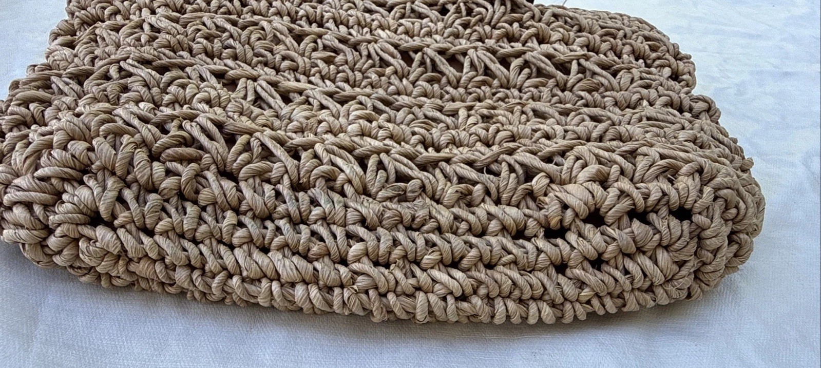 Boho Vintage Woven Bag Wooden Beads Faux Leather Handles Natural inside zipper