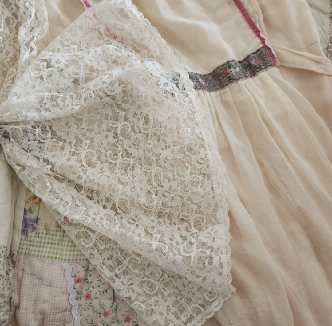 Vintage Candi Jones California Beige/Ivory Lace Bohemian Maxi Dress Size 11