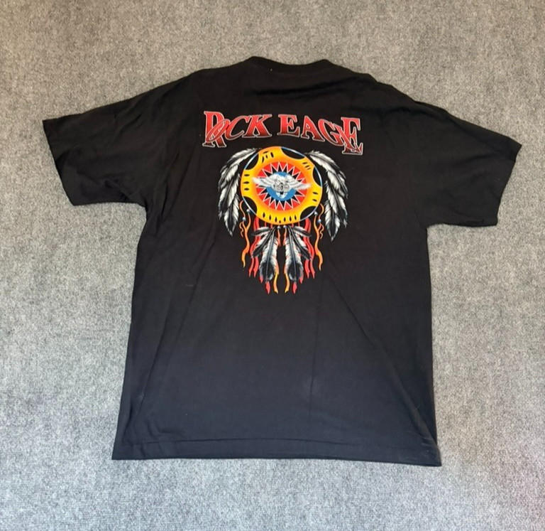 VTG Rock Eagle Native American Double Graphic TShirt Men’s Single Stitch Size XL