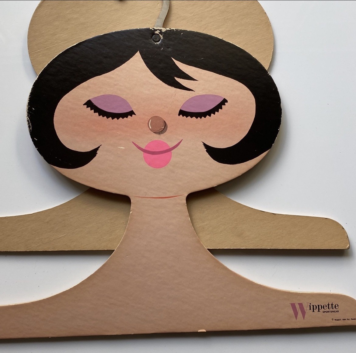RARE SET OF TWO VINTAGE 1964 WIPPETTE CLOTHES & DRESS HANGERS WOMAN’S FACE