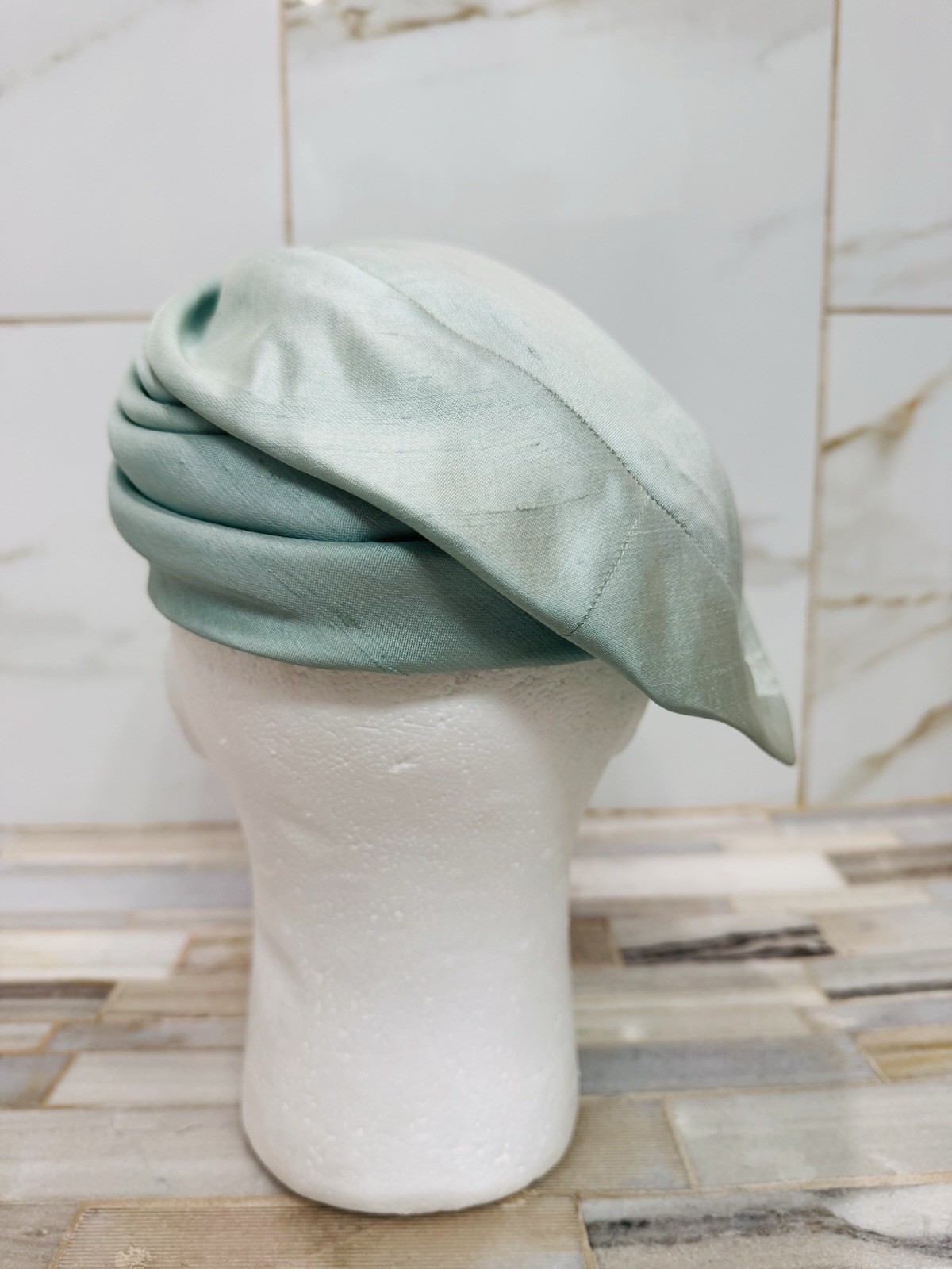 Rare Vintage Saks Fifth Avenue Millinery Salon Aqua Silk Turban Cocktail Hat 7