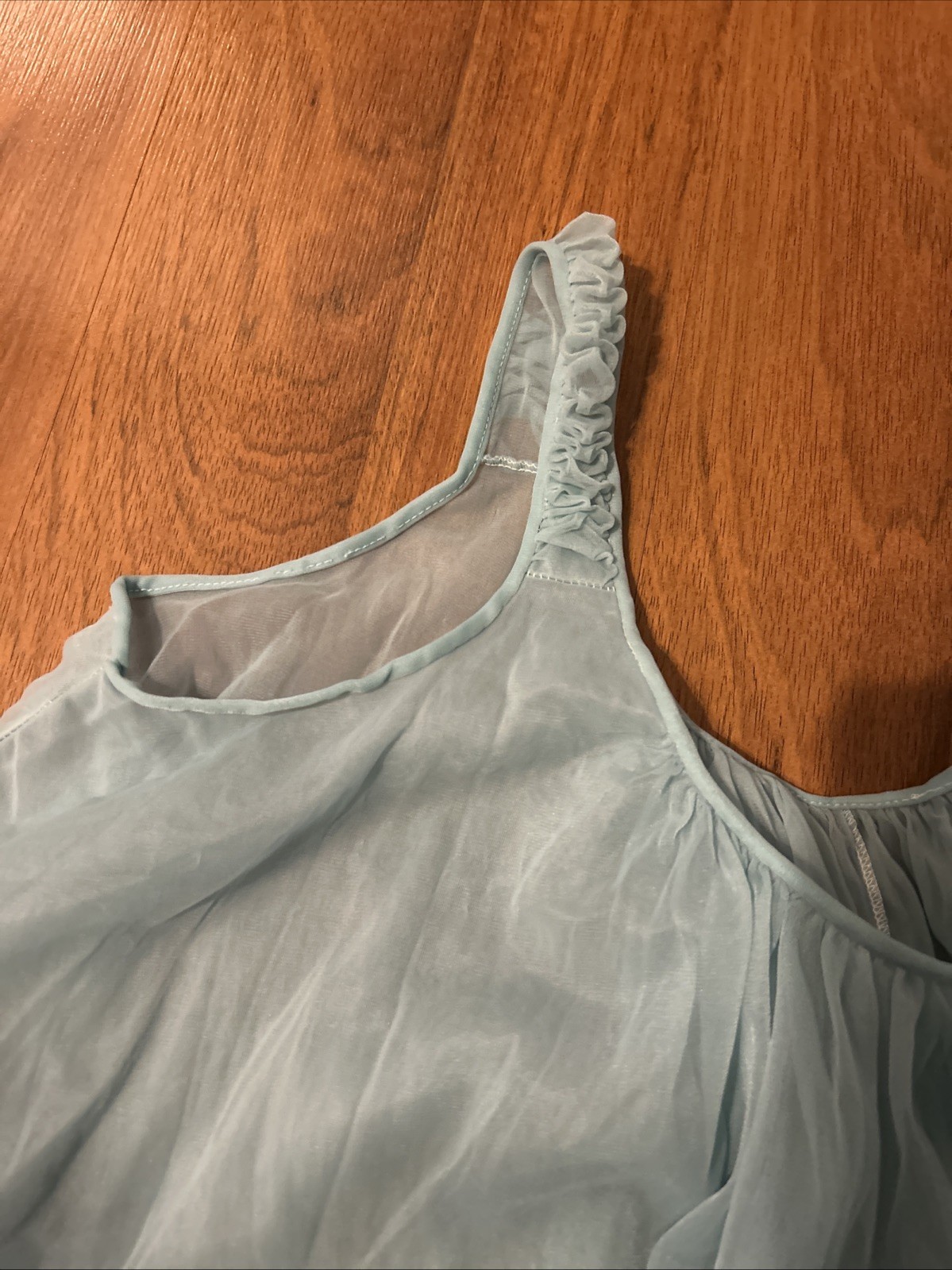 Vintage Rare Miss Elaine Aqua Nightgown Blue Sheer Chiffon Lace Babydoll