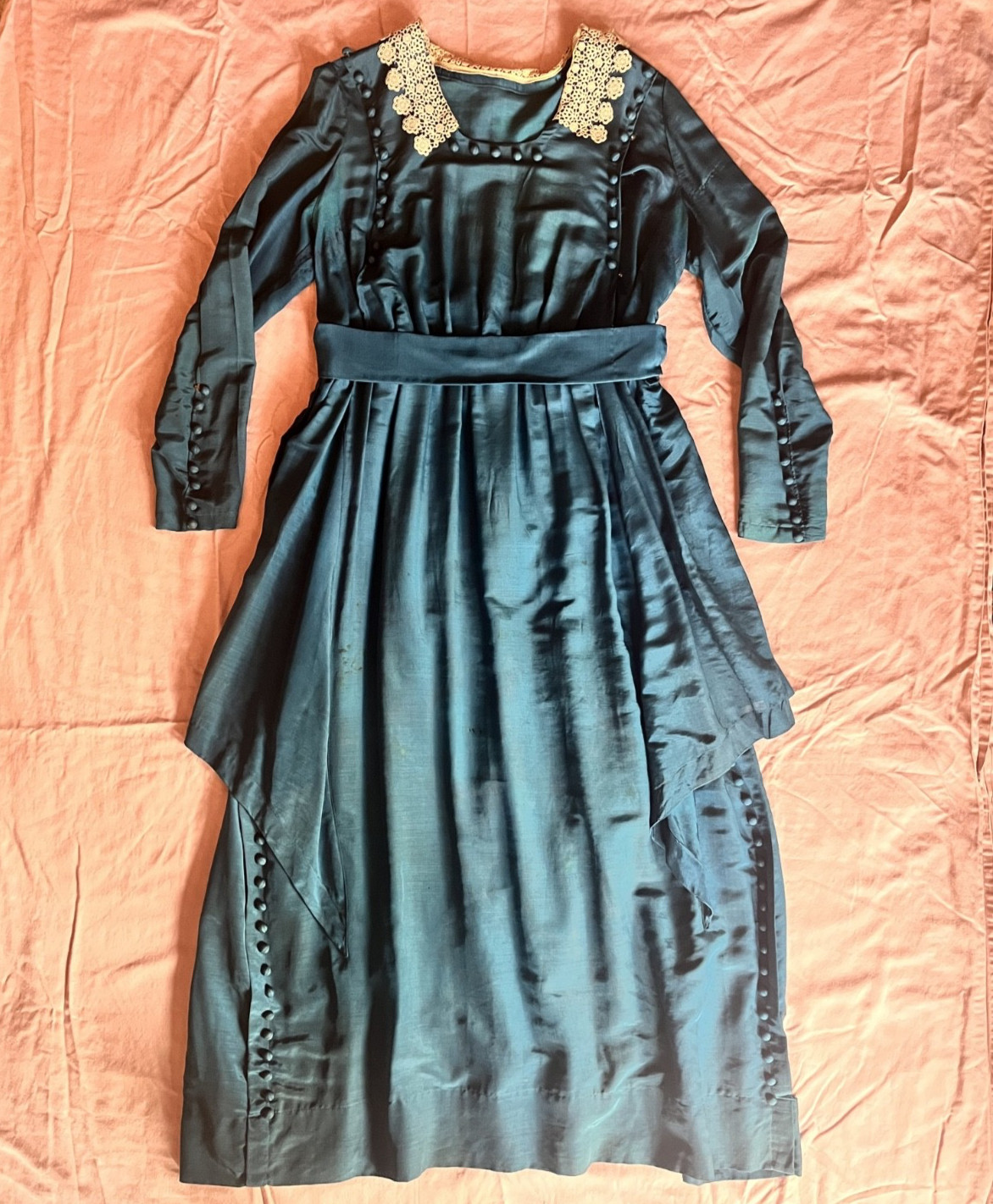 1910s 1900s antique Turquoise Silk Dress – M/L