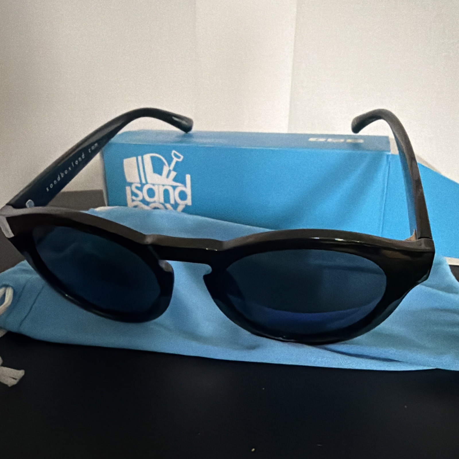 Sandbox Skyline Sunglasses Black with Blue Lenses 100% UV