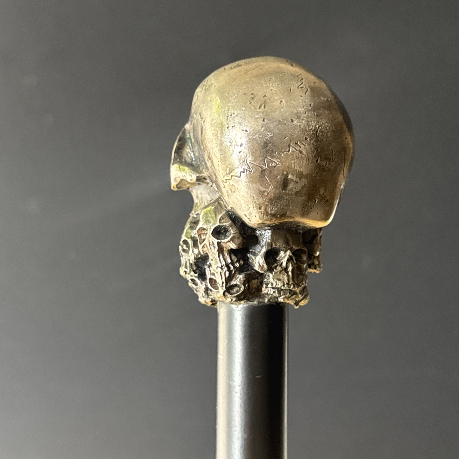 Gothic Skull Cane Metal Walking Stick Halloween Cosplay Staff 35in