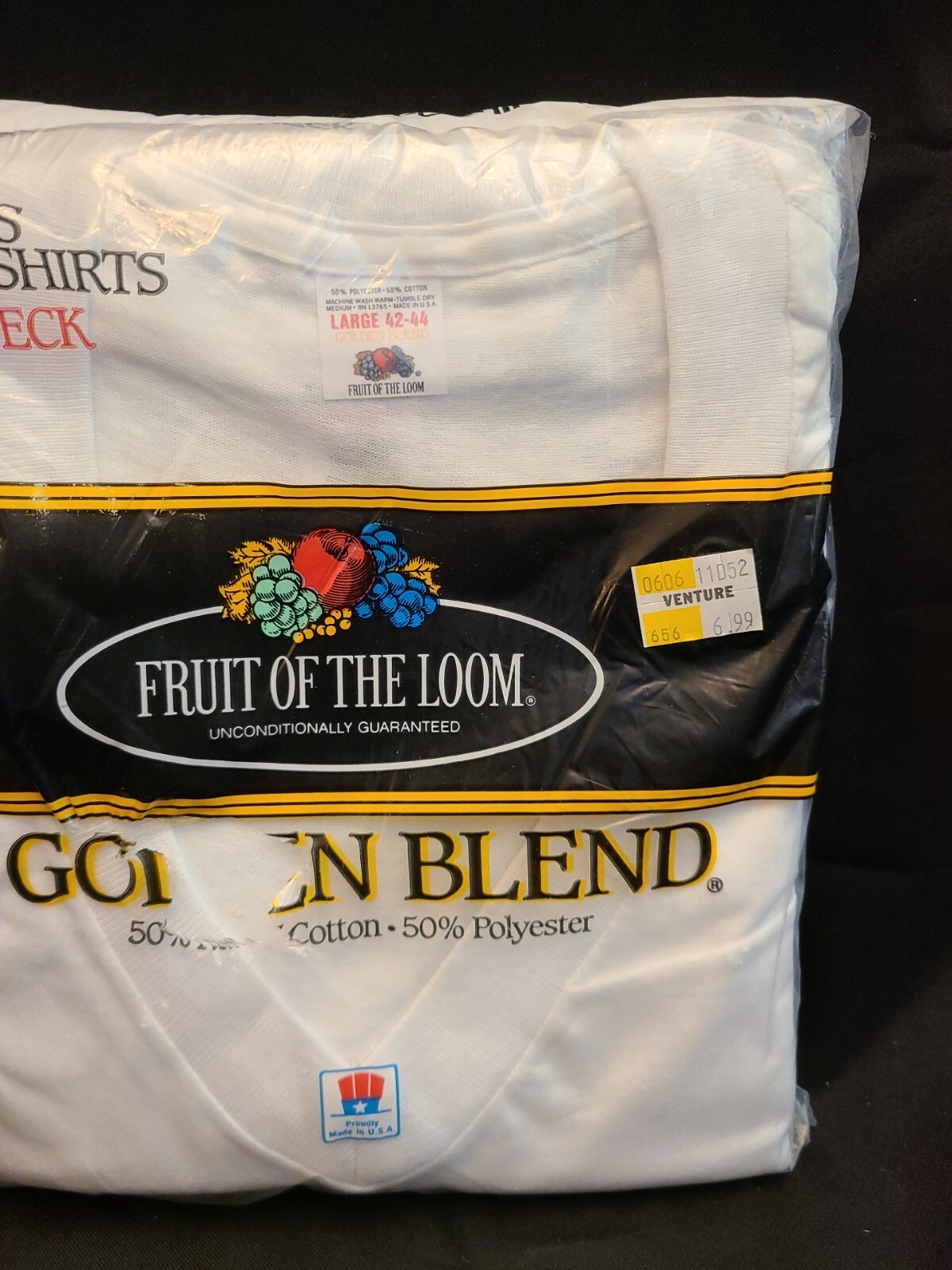 Vintage 1980 Fruit of the Loom Golden Blend V Neck T Shirts 3-Pack Large New