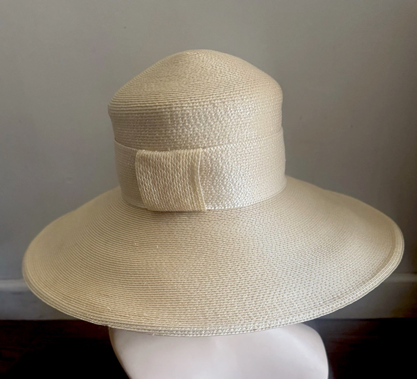 Vintage Frank Olive Straw Hat For SAKS Natural Wide Brim Fits S/M Wheat Color