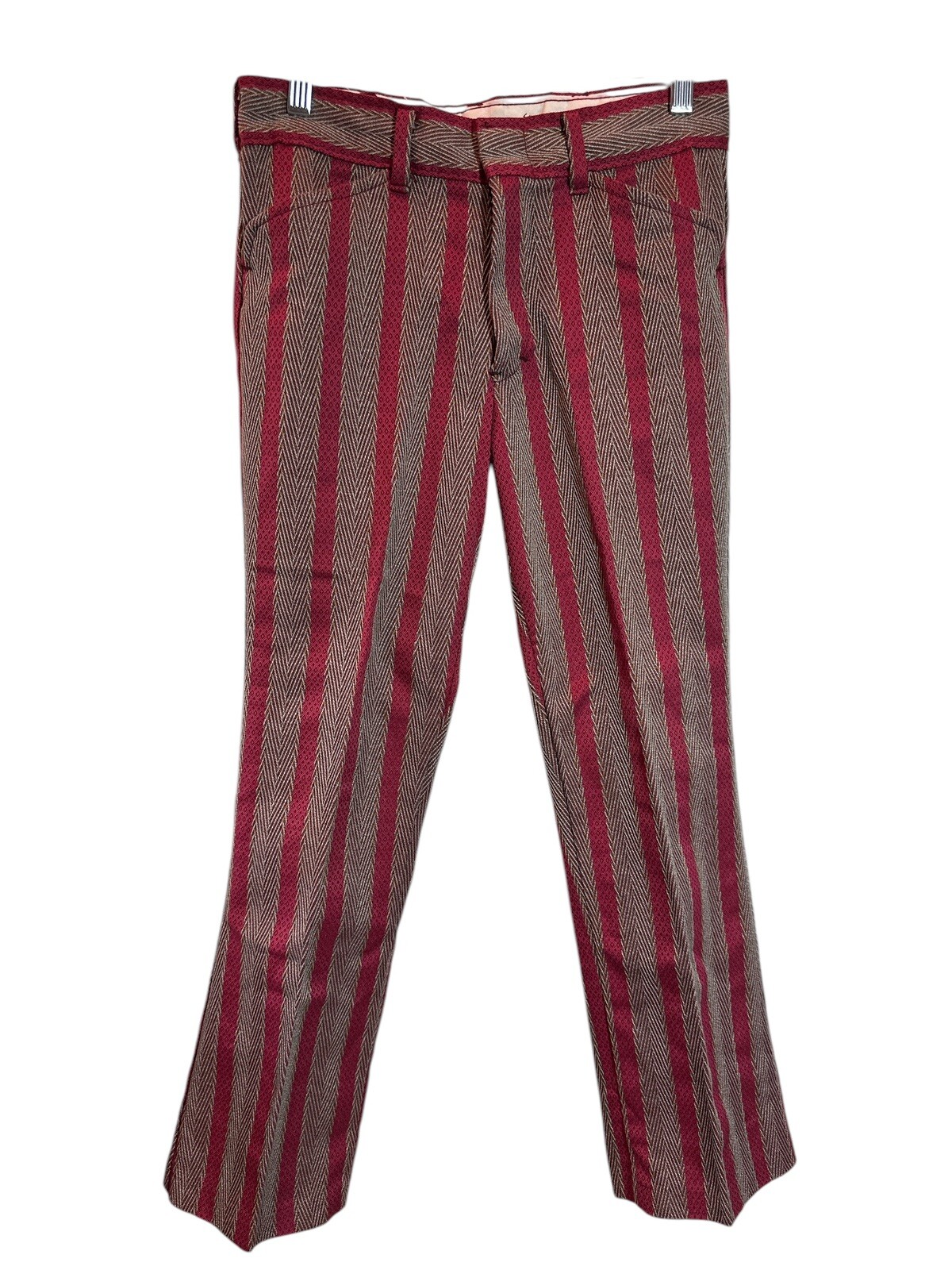 Vintage Sears Youth Boy Husky Sz 14 Trouser Pant Flared Texture Burgundy Striped