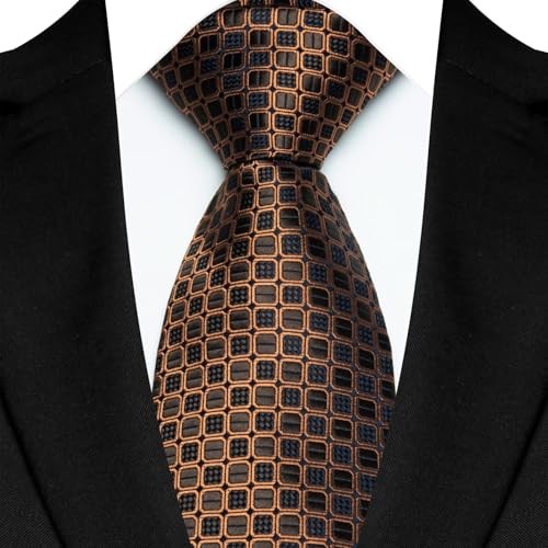 3.15″(8cm) Fashion Striped Ties Mens Plaid Flower Necktie One Size Brass Brown