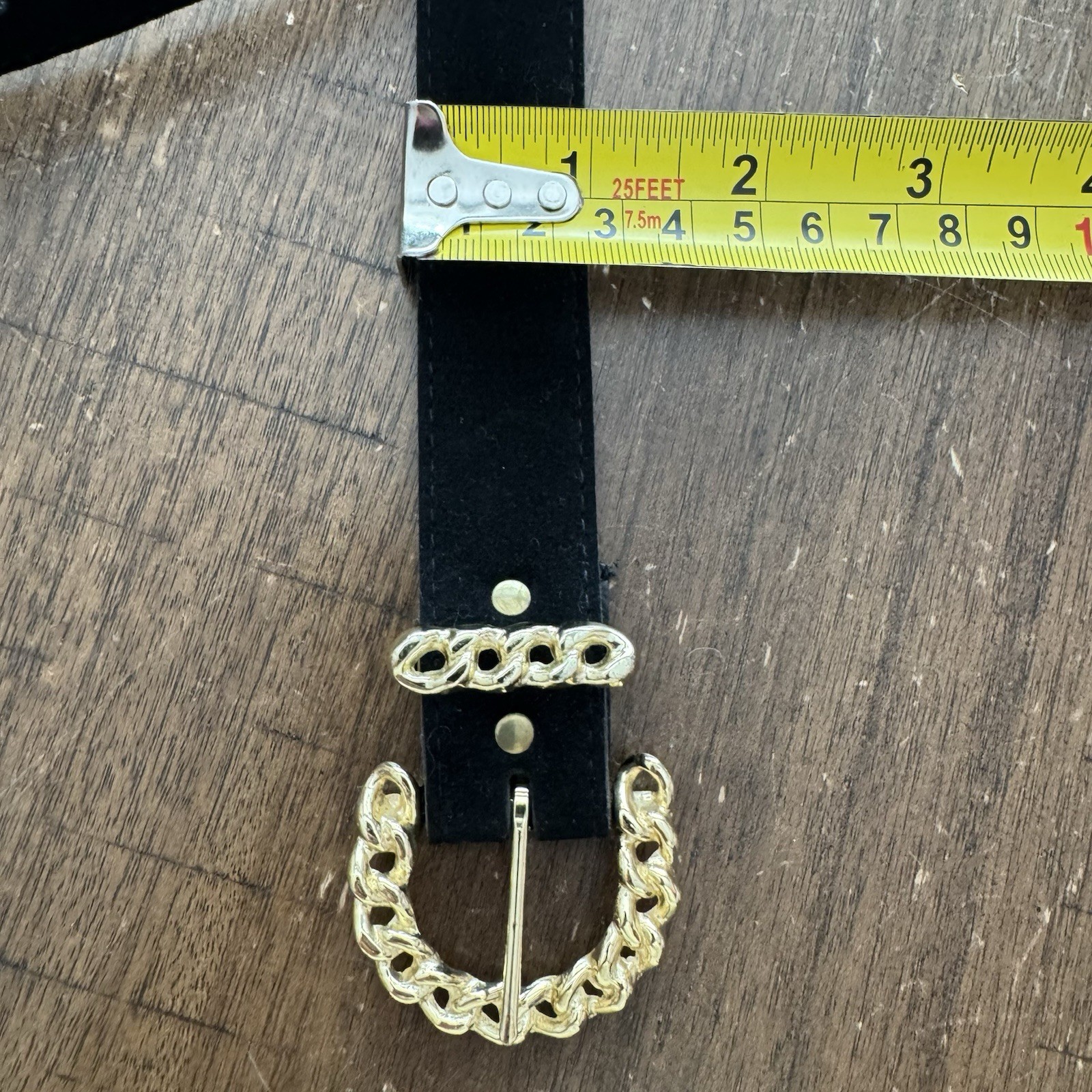Vtg Women’s Belt Sz 16 32-34” Black Velvet Gold Tone Metal Chain Link Buckle EUC