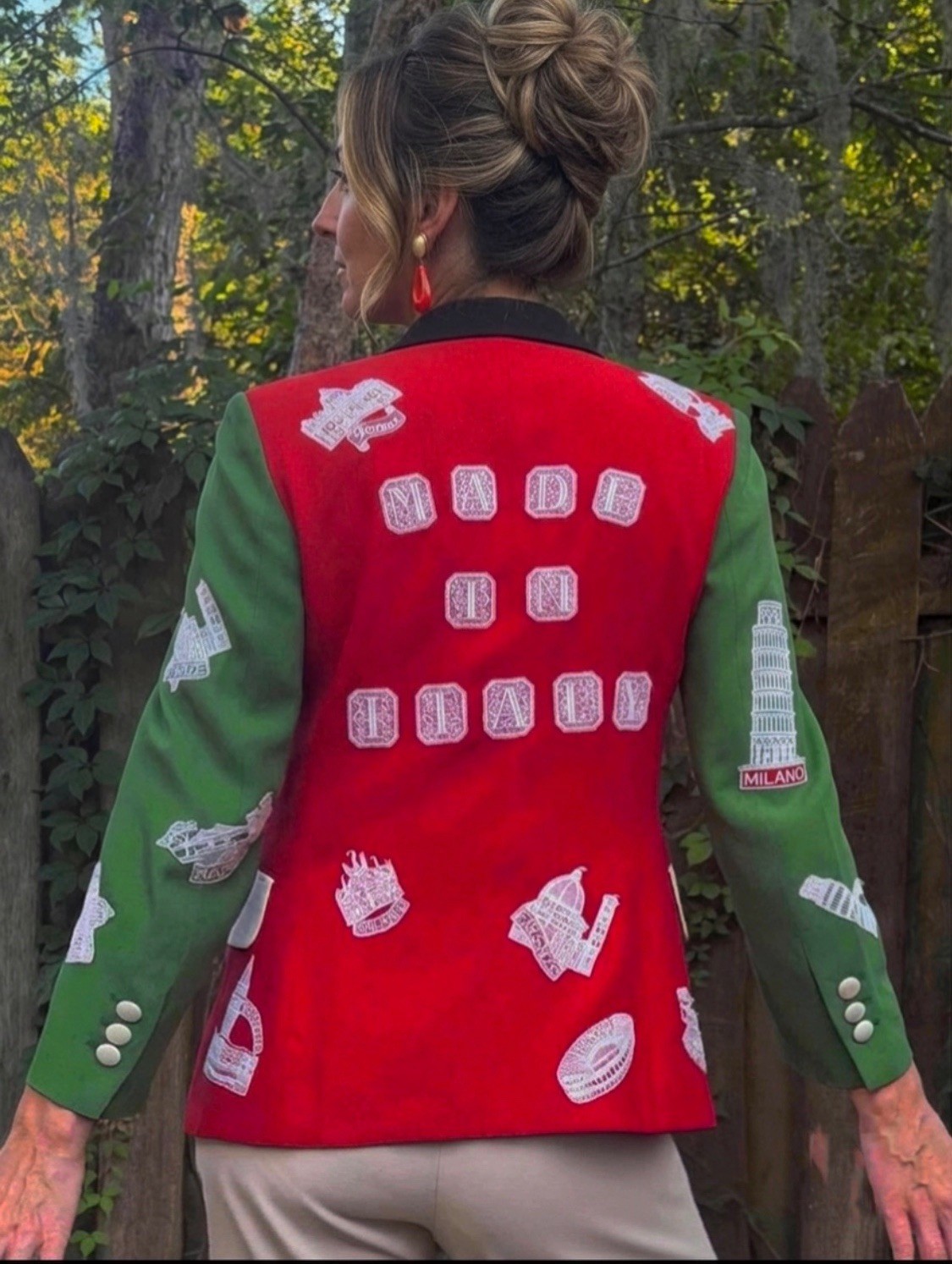 VTG Moschino Couture Red & Green Lace Appliqué Blazer Italy Size 6 US 1990’s