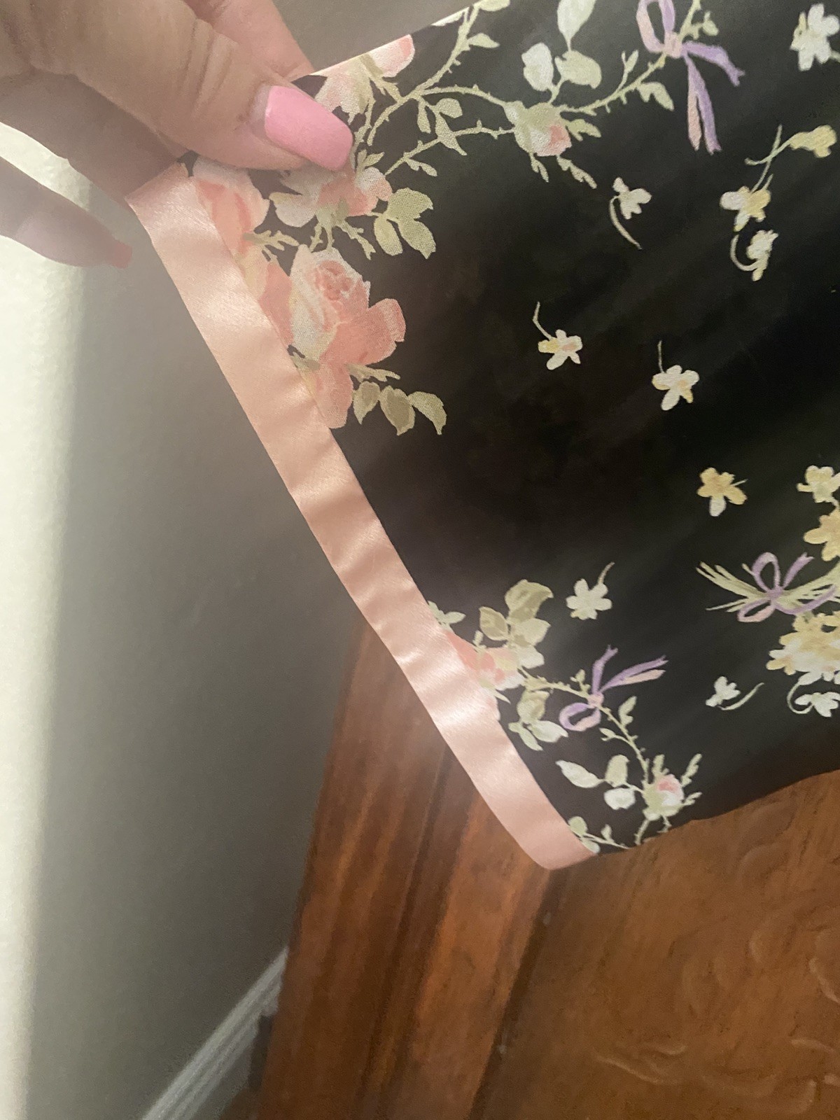 Vintage Oscar de la Renta Pink Label Black & Pink Floral Robe Size S/M