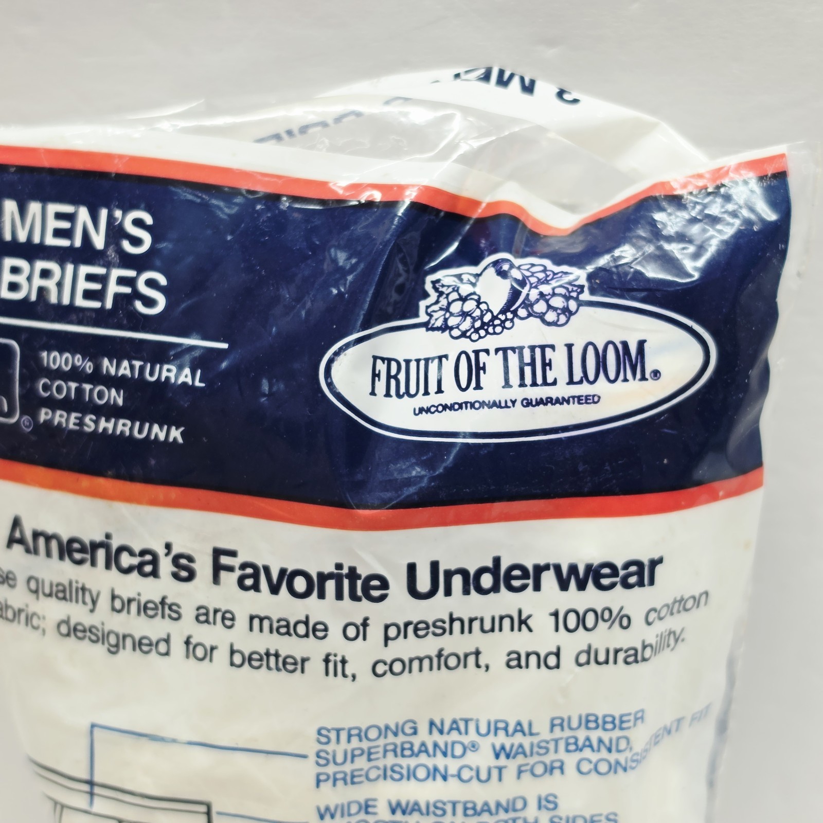 3-Pk Vintage 1989 Fruit Of The Loom Men’s 100% Cotton Briefs, Size 40 Sealed