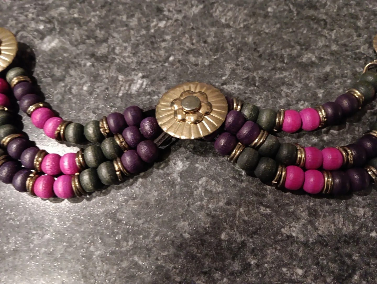 Vintage 80s Belt Hippie Boho Peasant Gypsy Wooden Beads & Brass Tone Colorful