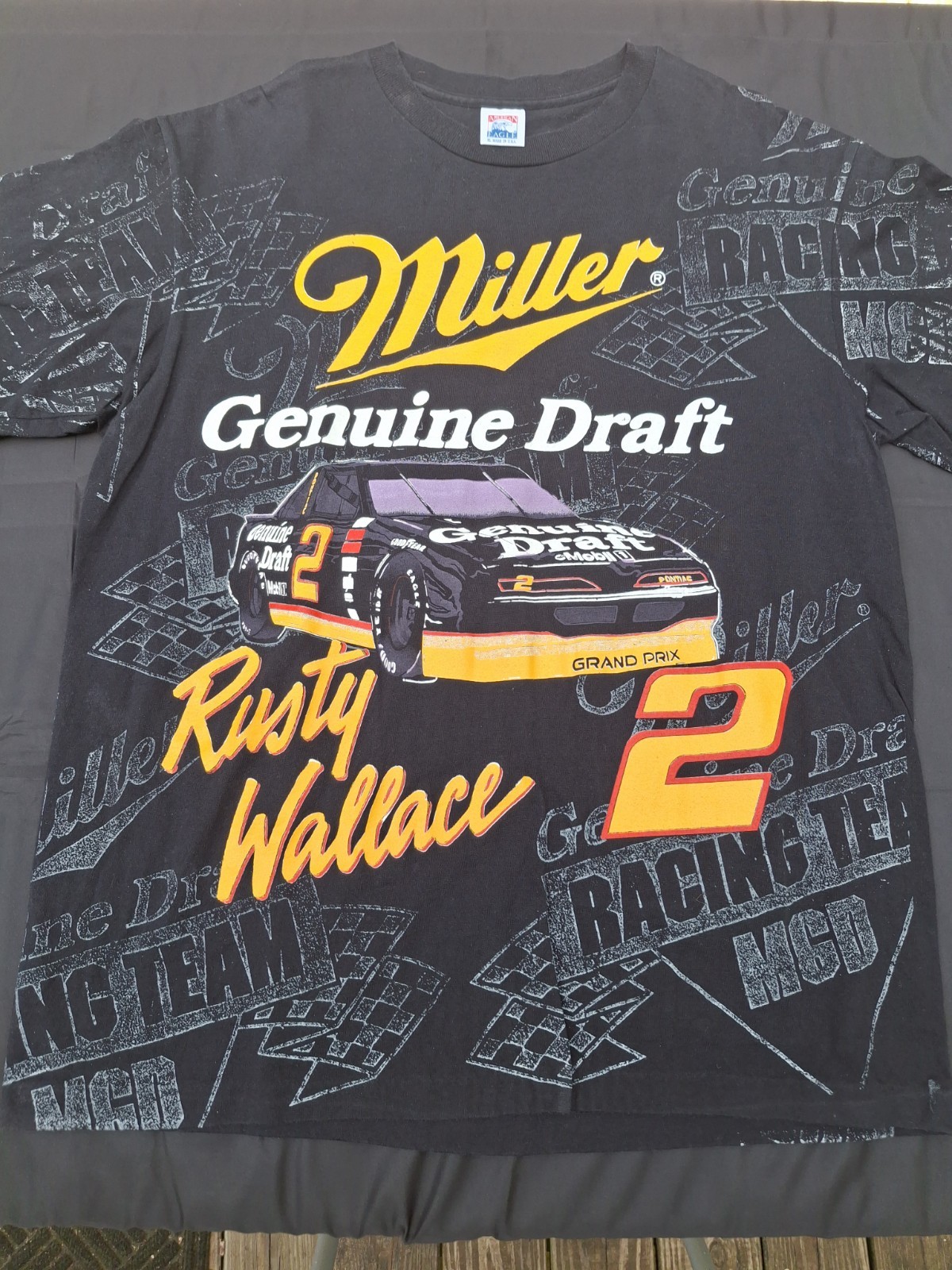 MINT 90s Rusty Wallace XL All Over Print Miller Genuine Draft NASCAR SEE PHOTOS