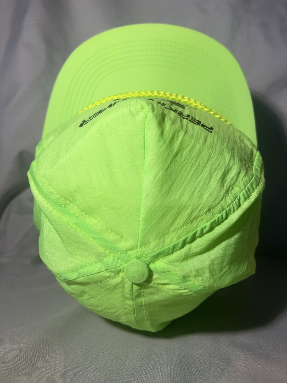Vintage Perkin Elmer Performance Day-Glo Neon Yellow Hat Cap SnapBack 1993