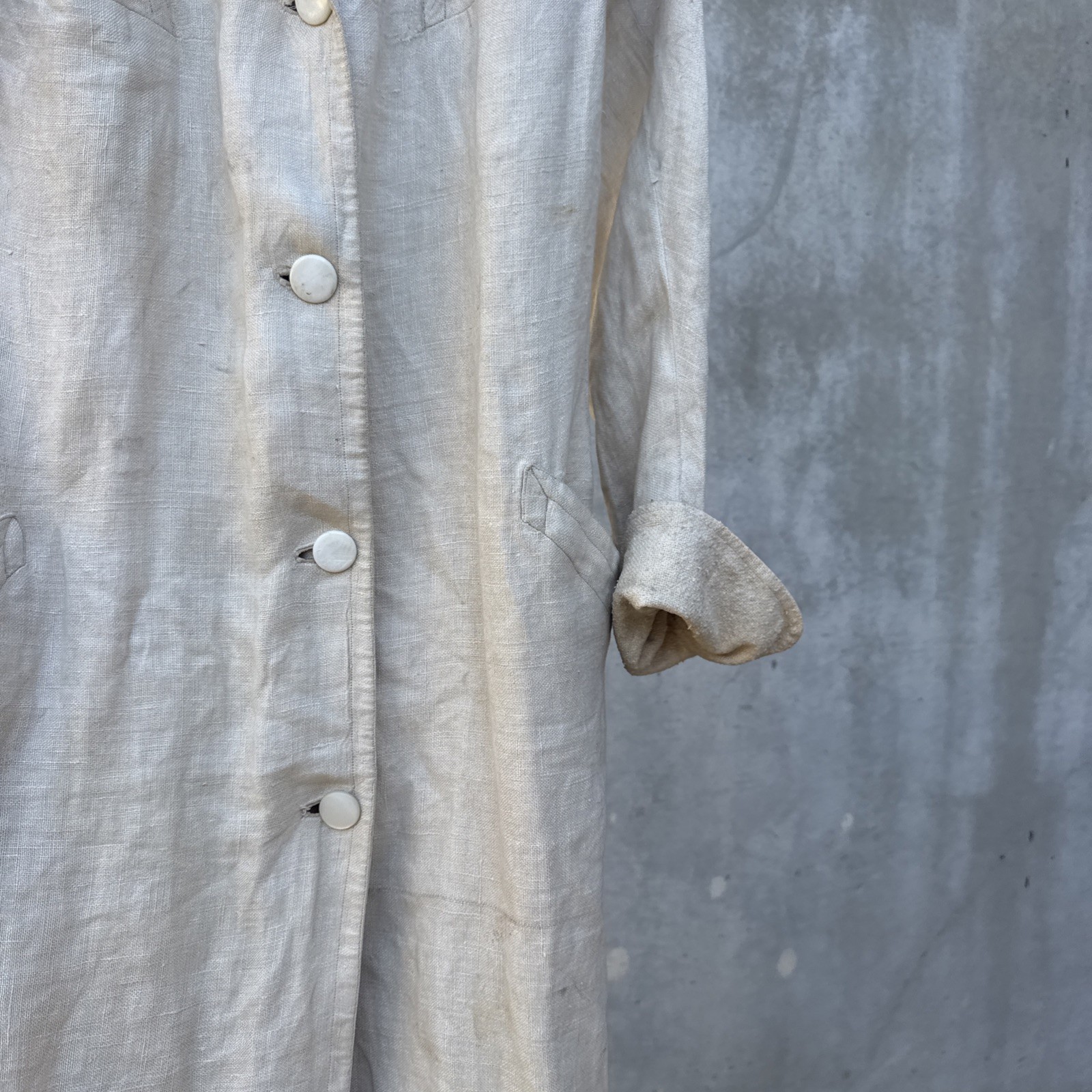 Antique Edwardian Linen Duster Coat Driving Sportswear Full Length Vintage