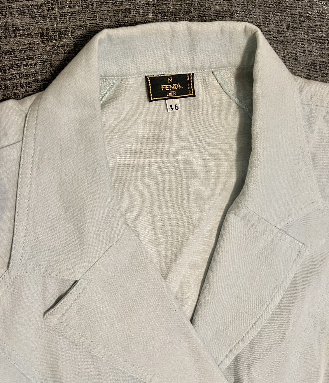 Vintage 1970s Fendi Cotton Safari Dress Double Breasted Gold Buttons Italy Blue