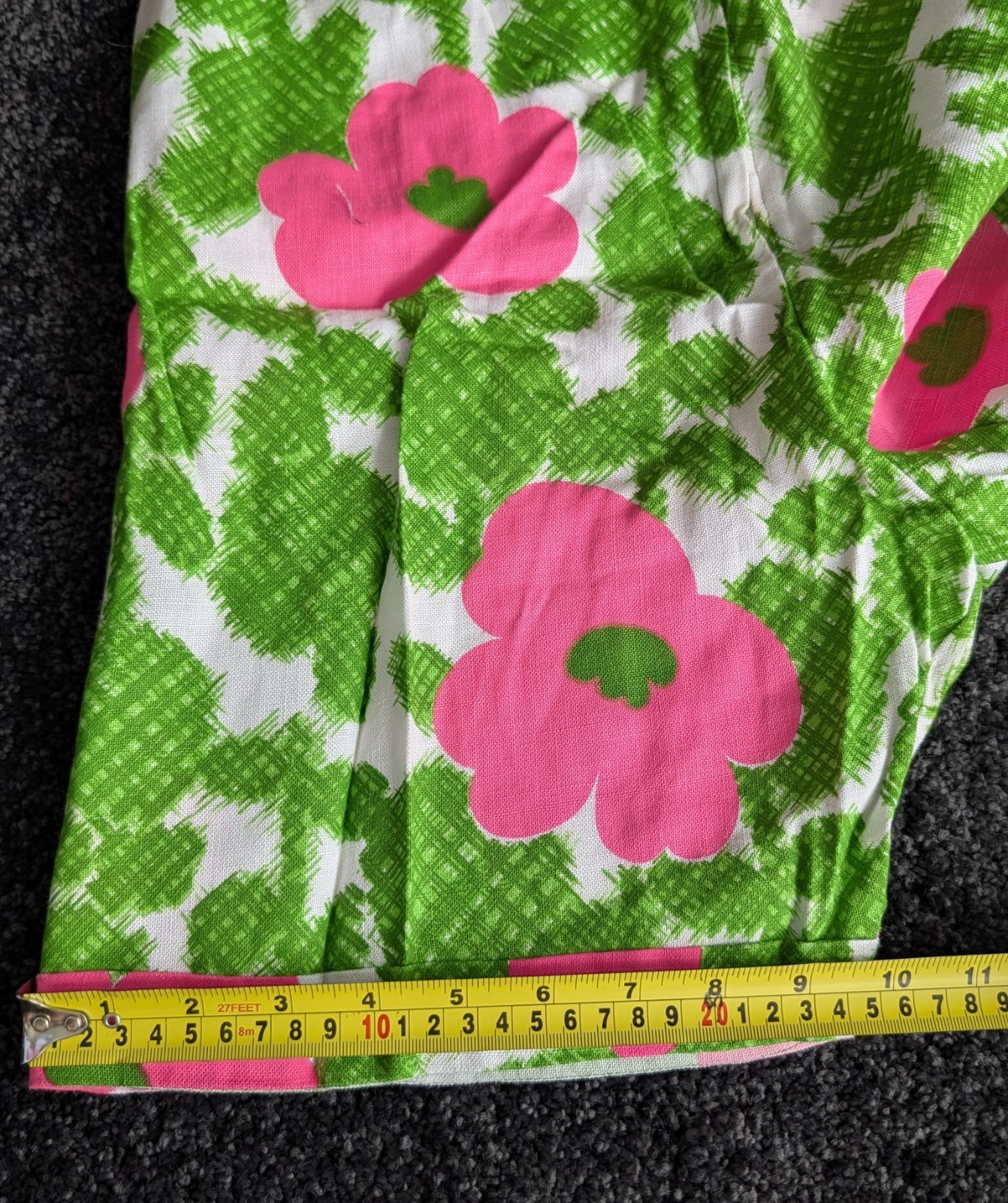 Vtg Made in Hawaii Hawaiian Bright Green Pink Flowers 2pc Set Playsuit 70s L/XL