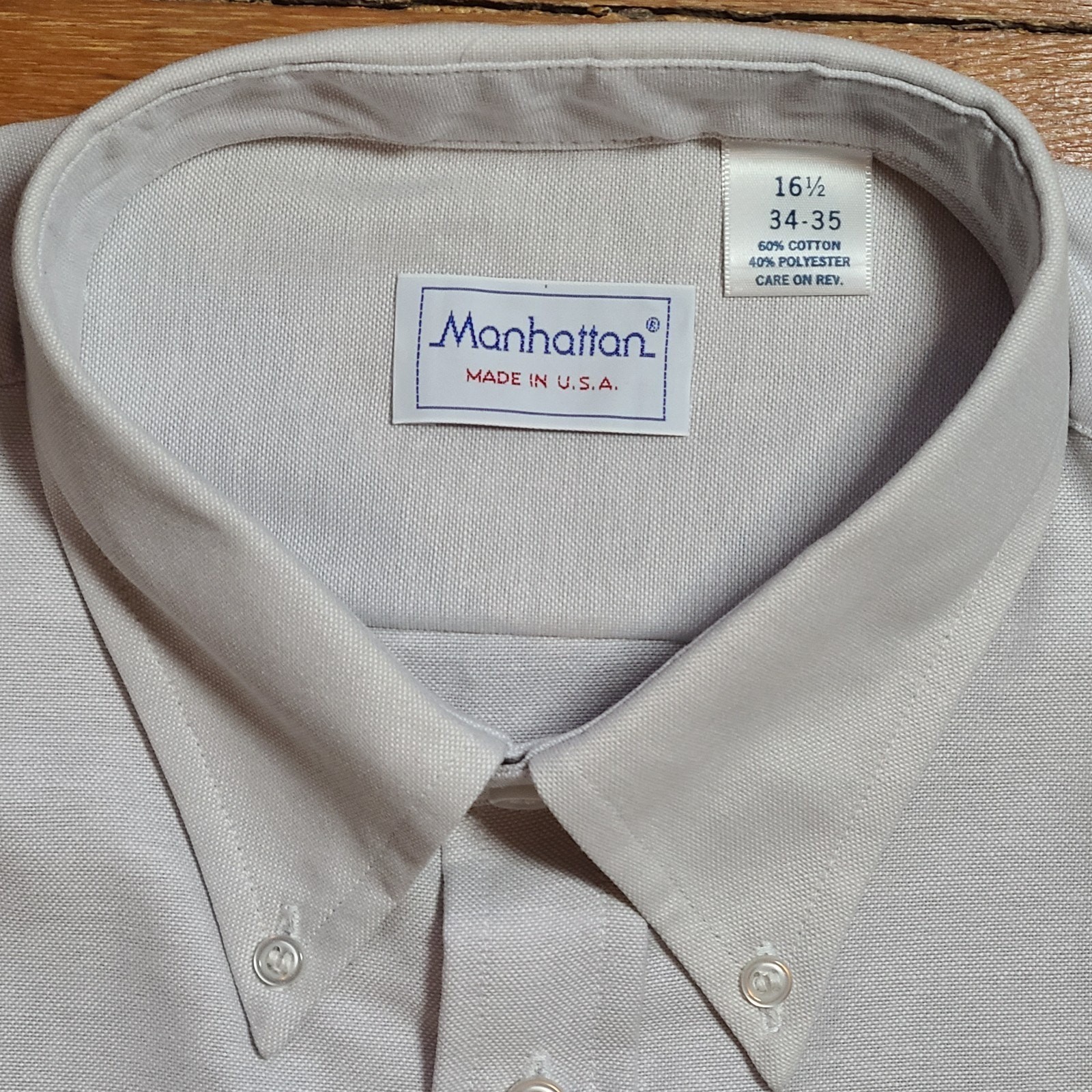 Vintage 80’s Manhattan Dress Shirt Men’s 16.5 34/35 LS Made in USA Light Gray