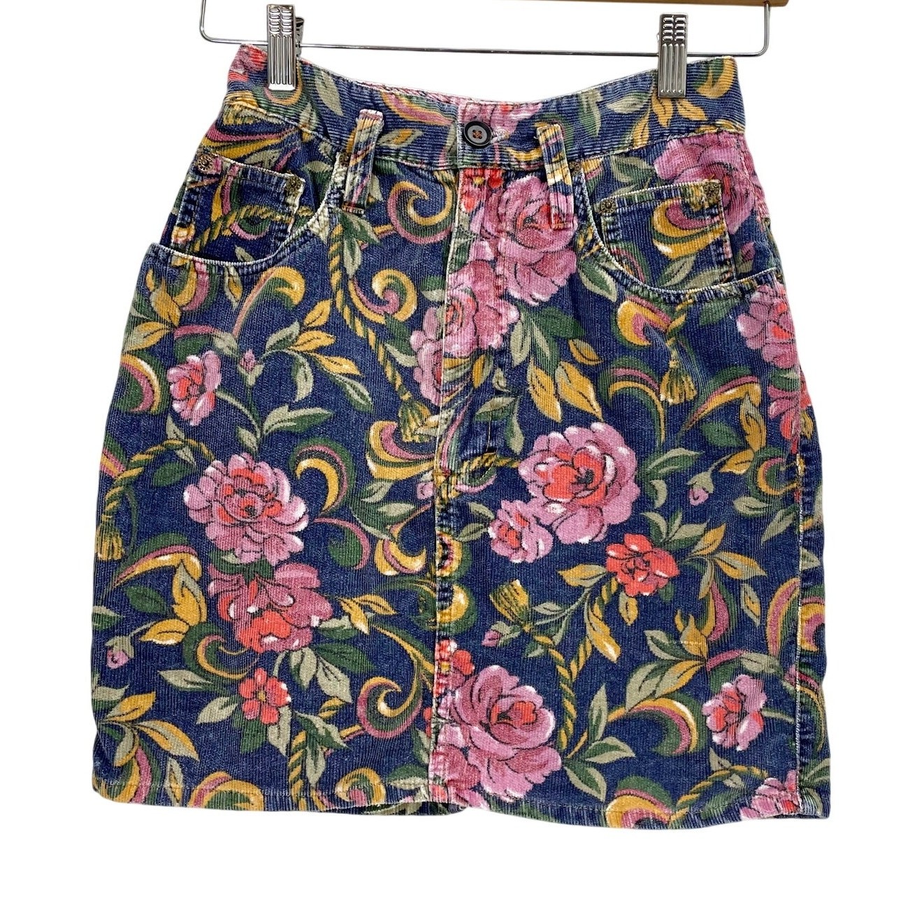 Vintage 90s Yes Clothing Co. Floral Corduroy Cottage Mini Skirt Size 7 XS / S
