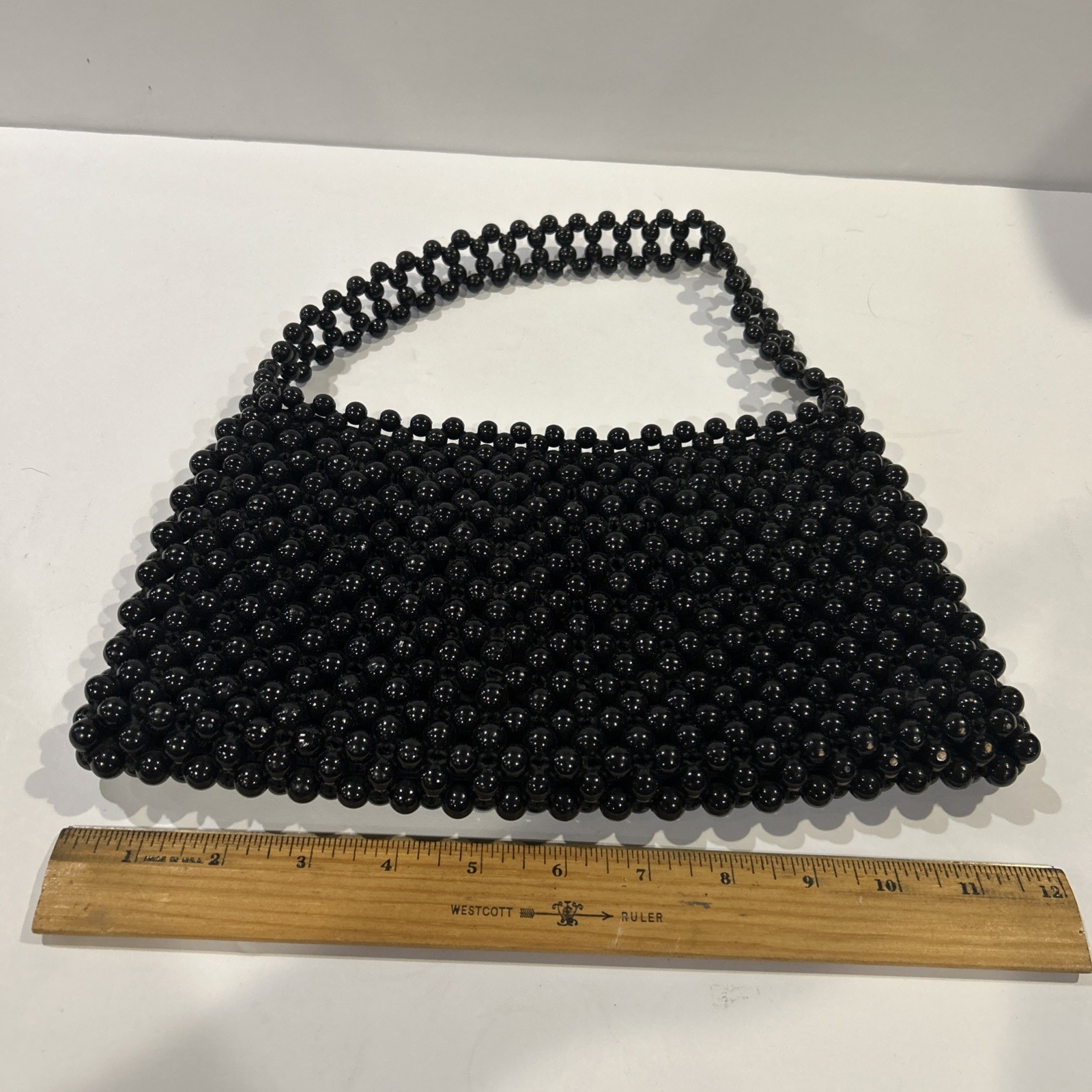 Vintage Black Wood Beaded Handbag Josef