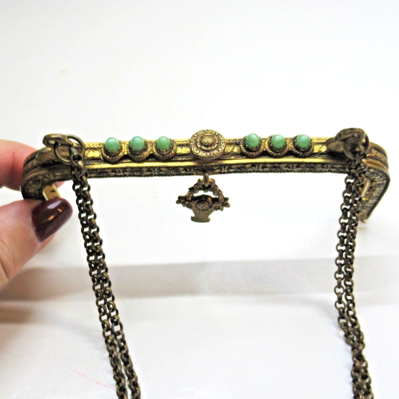 Antique Vintage Jewelled Purse Frame Green Jewels – SELLER PAYS US TARIFFS