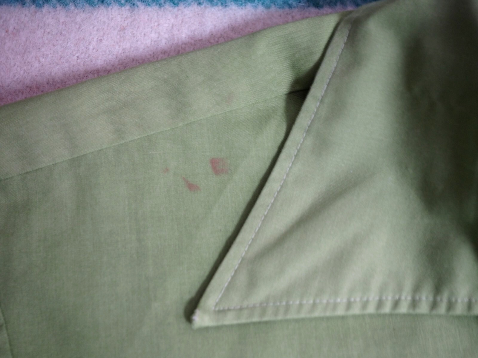 VTG 70s Penneys Towncraft Faded Green Pocket Polycotton Hippy Button Shirt M