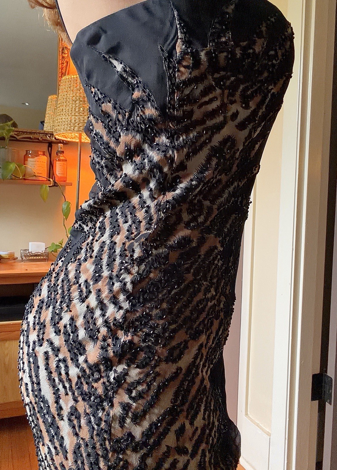 Vintage Y2K hand beaded bodycon animal print special occasion evening gown