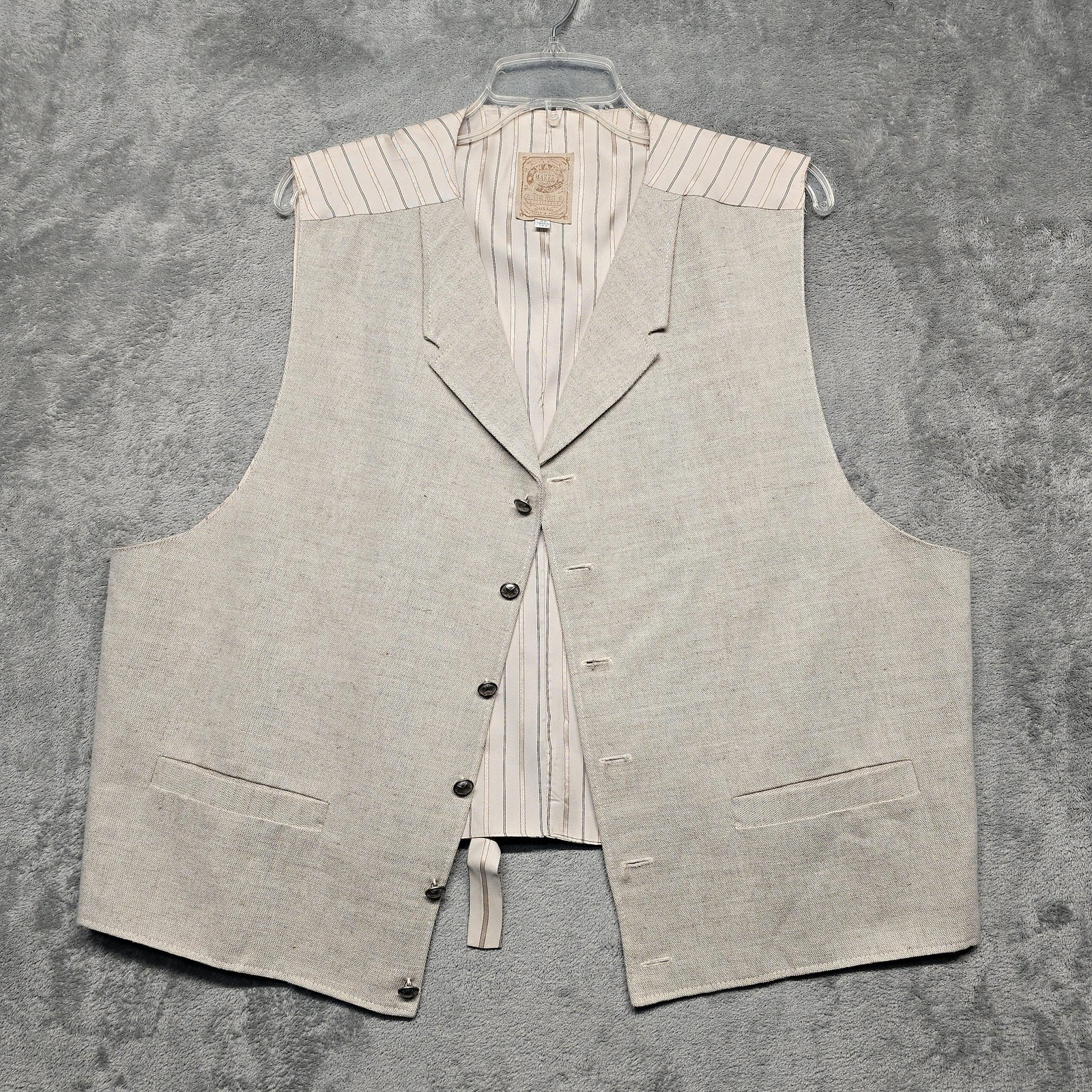 Wahmaker Vest Mens Size 2XL Beige Cotton Linen Western Waistcoat Formal