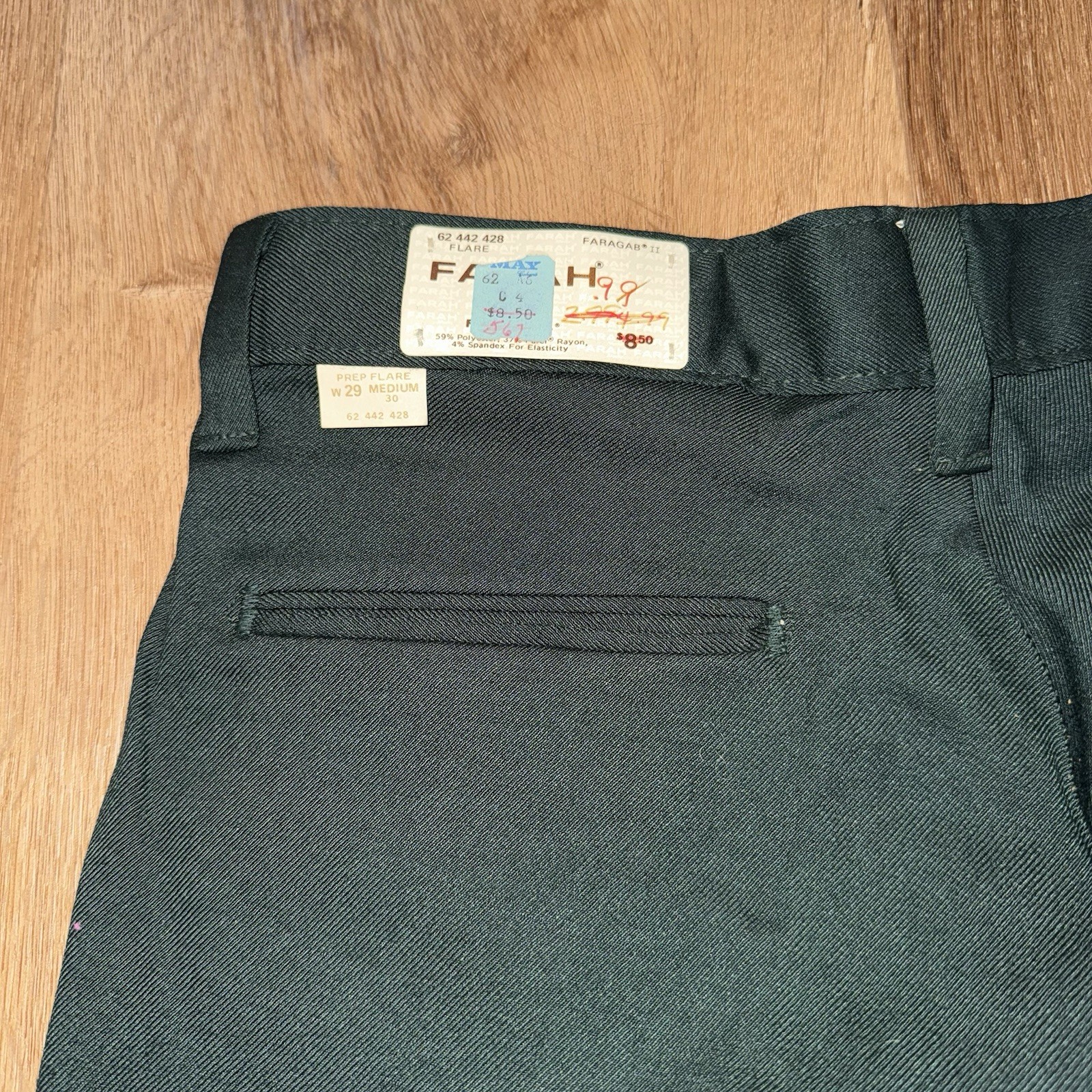 Vintage Farah Bell Bottom Pants 29 30 Disco NOS Polyester Rayon Stretch 60s 70s