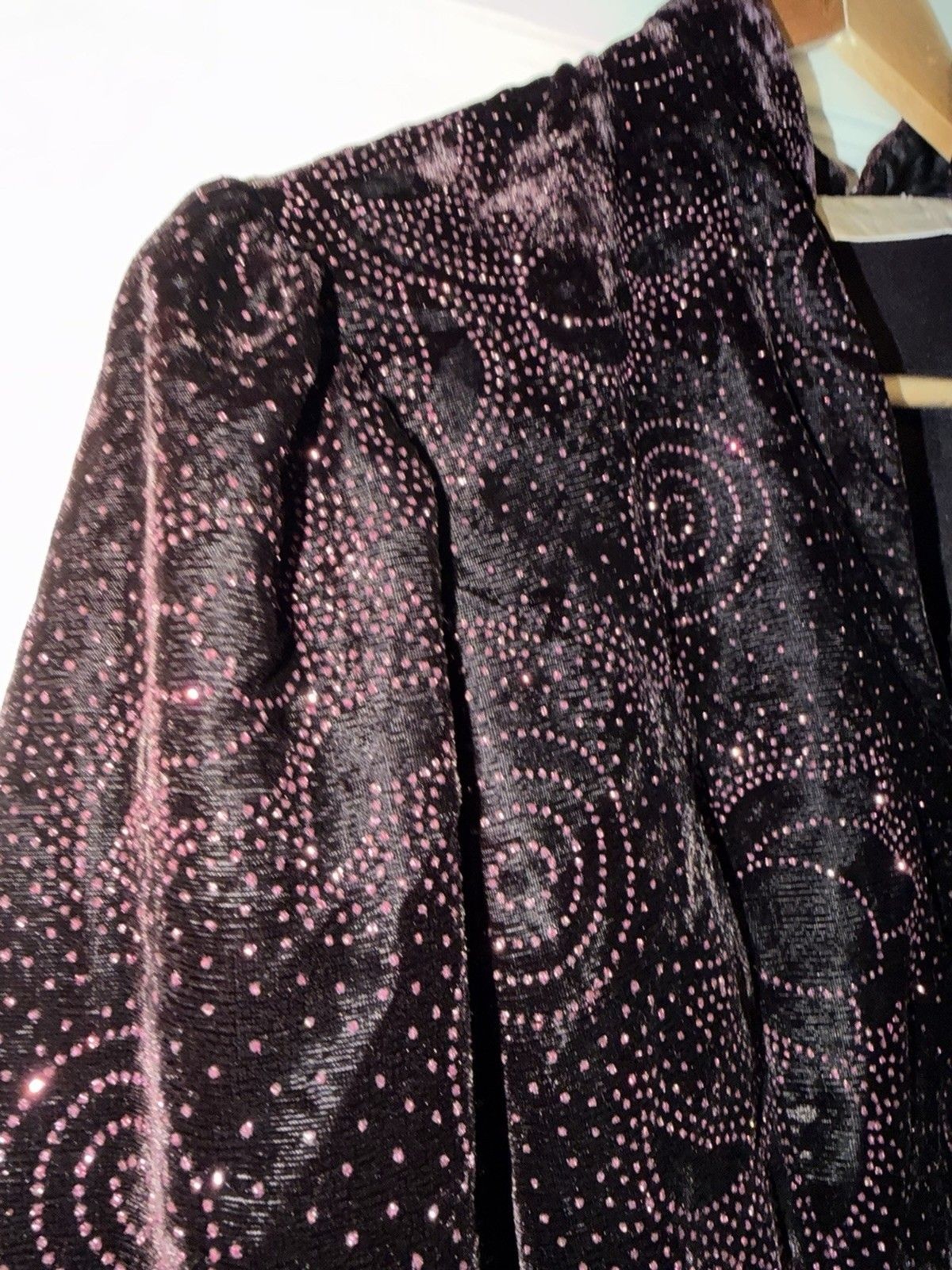 Gunne Sax Jessica McClintock dark red velvet metallic floral glitter jacket