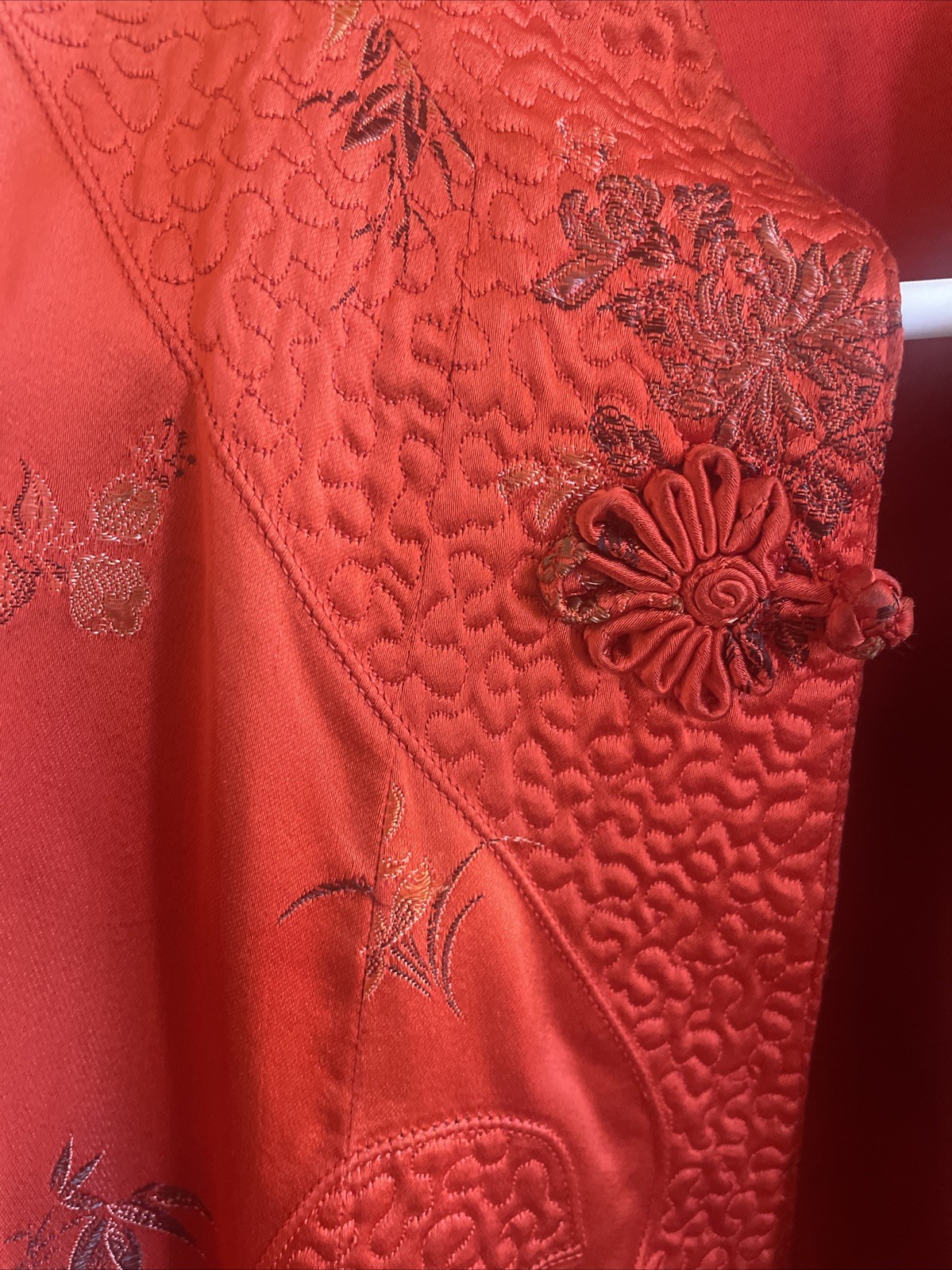 Vintage vintage silk satin red embroidered and padded robe About 40 Inches Long