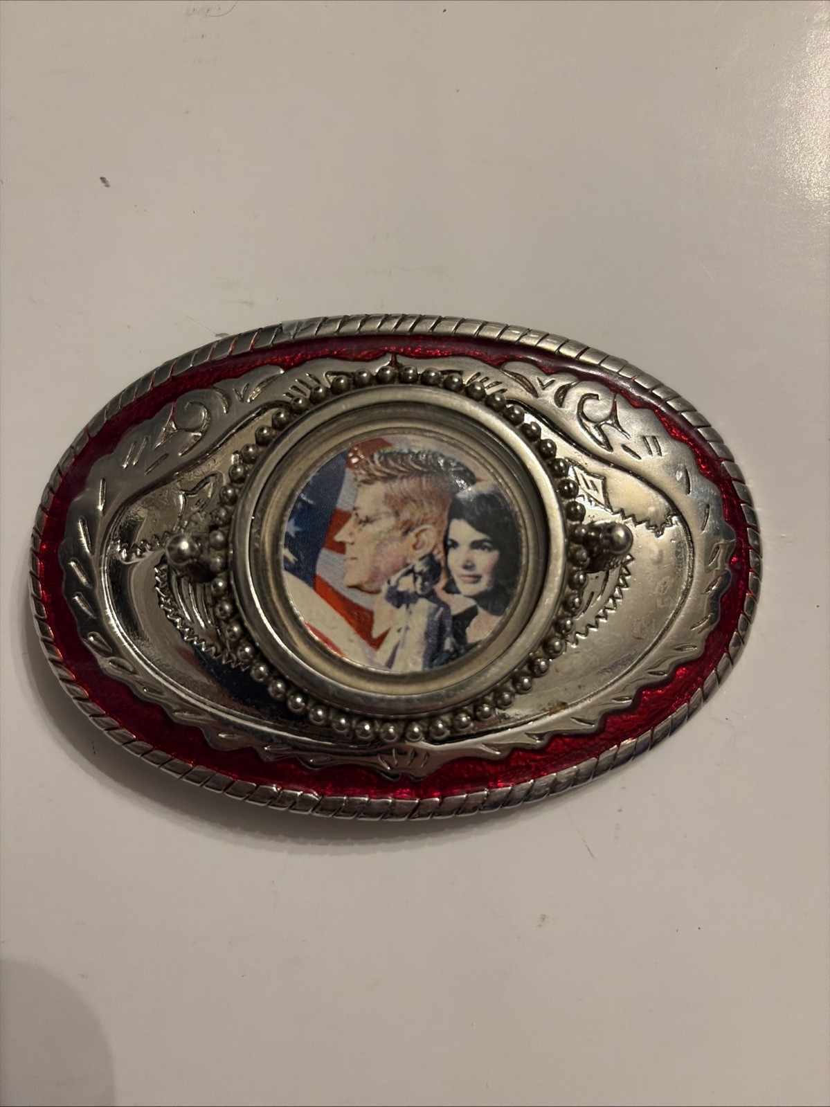 Vintage Silver 1964 Kennedy US Half Dollar Coin Commemorative Belt Buckle