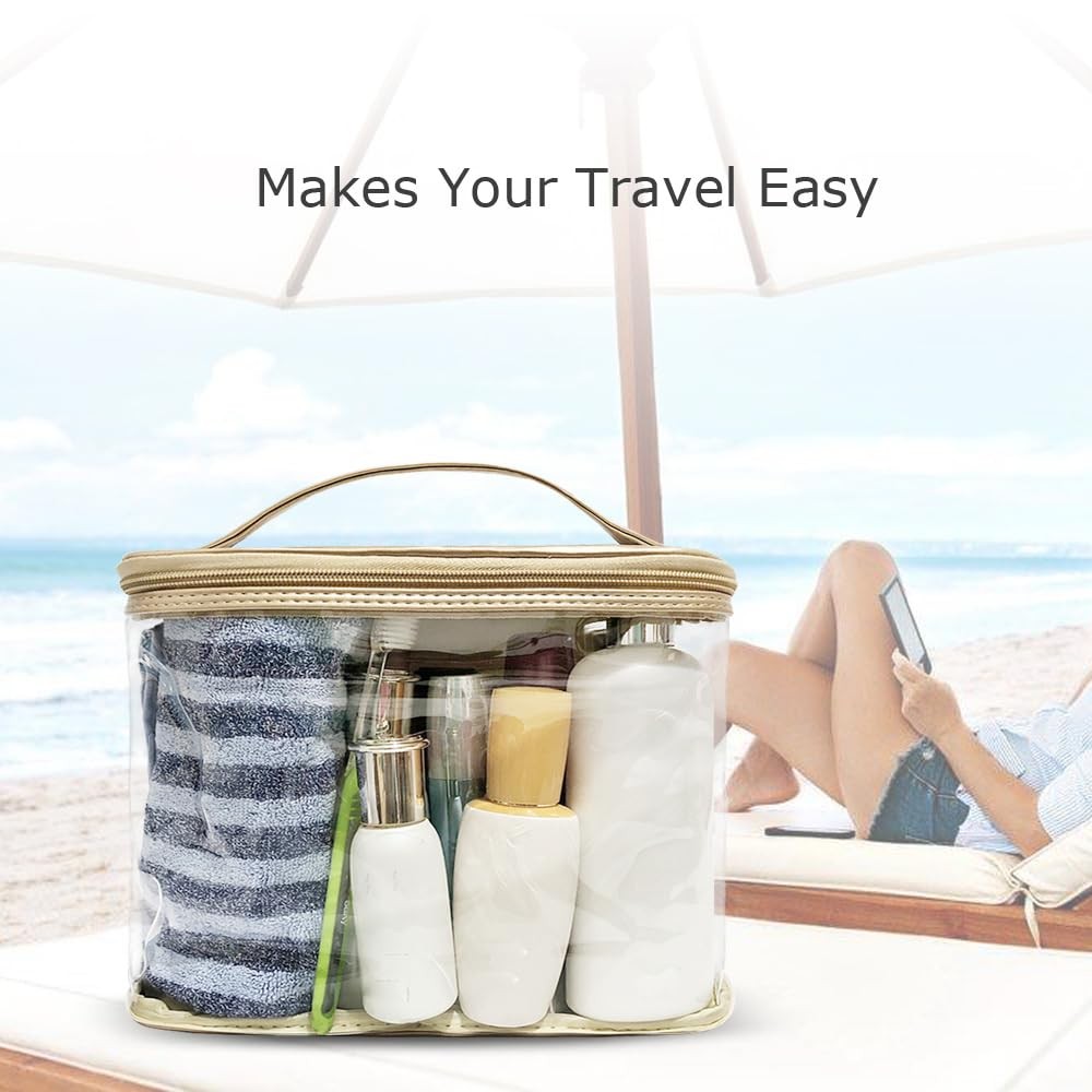 YORONIDA Cosmetic Bag, Portable Clear Toiletry Case 1 Piece, Gold 1PACK