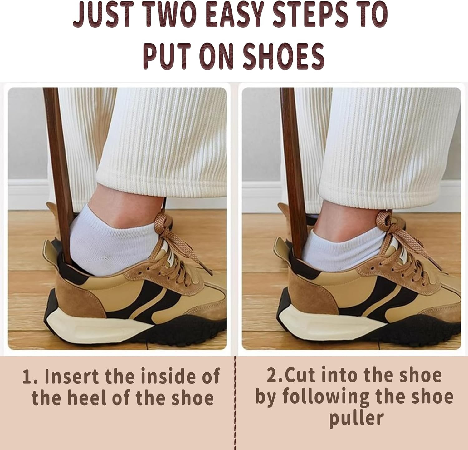 Long Handle Shoe Horn 12.5 Wooden Shoe Helper for Seniors Men Women
