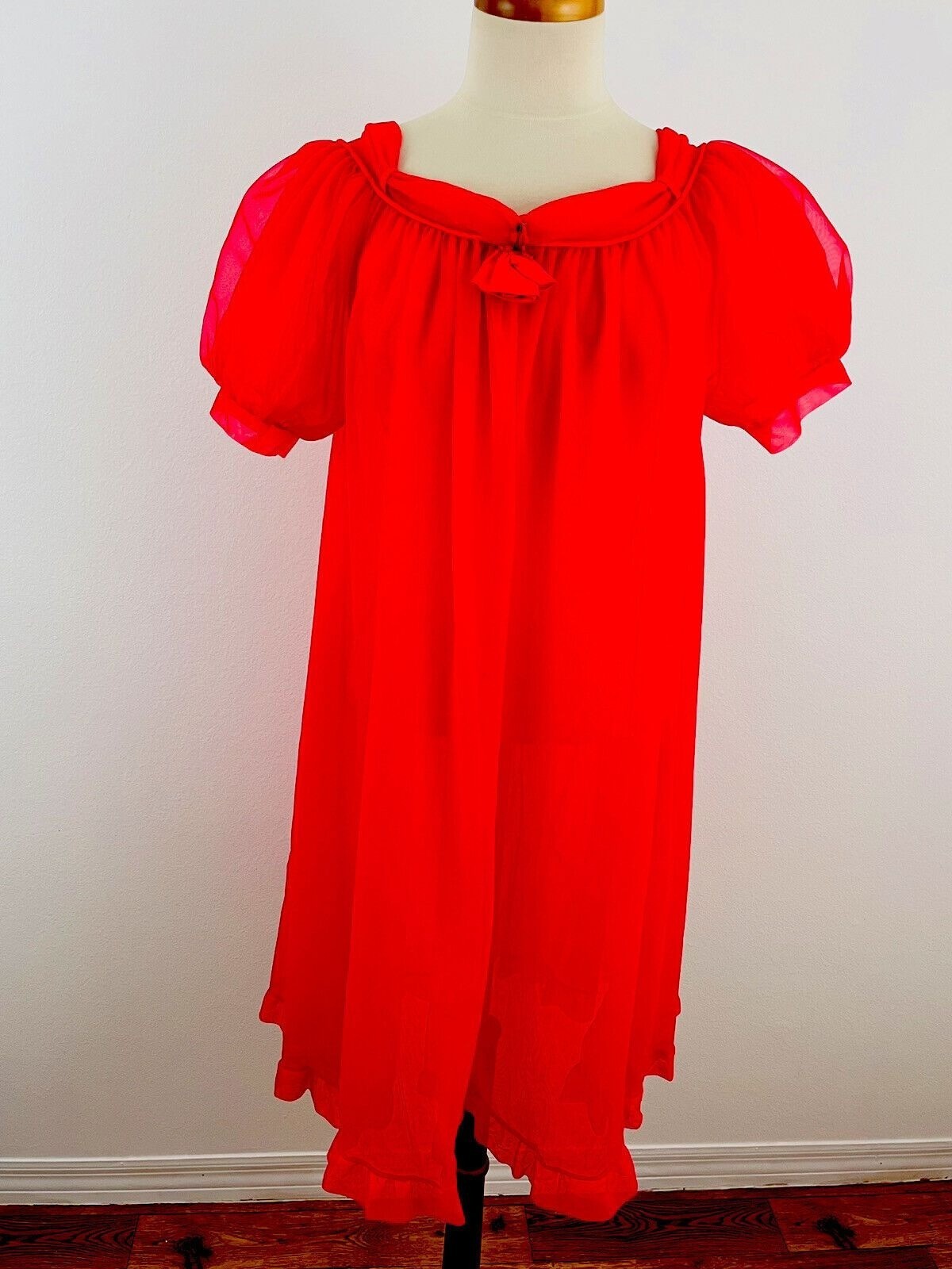 Vintage Women’s Chiffon Robe Nylon Red Double Layer