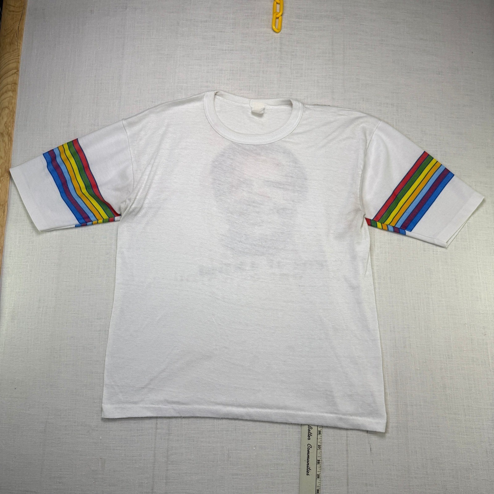 VTG 1970s OOAK Portrait T- Shirt Men’s Large Face Rainbow 1 Of A Kind Tee White
